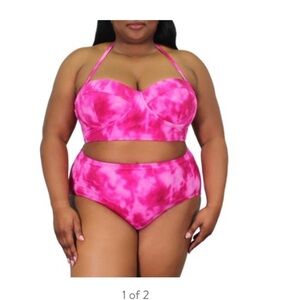 New Hot Pink Tie Dye Balconette Bikini Top Plus Size 2X Swim Summer BathingSuit